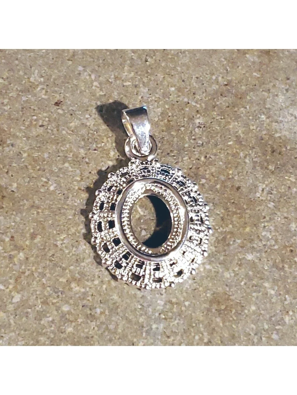 Sterling Silver Plated Art Nouveau Filigree 10x8mm Oval Cabochon Pendant Setting